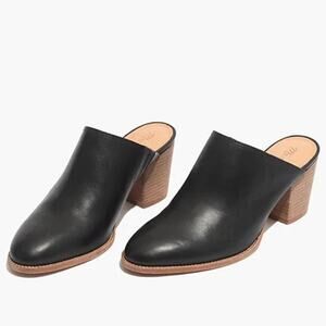 Madewell US 8 Womens Black The Harper Leather Slip On Stacked Block Heel Mule